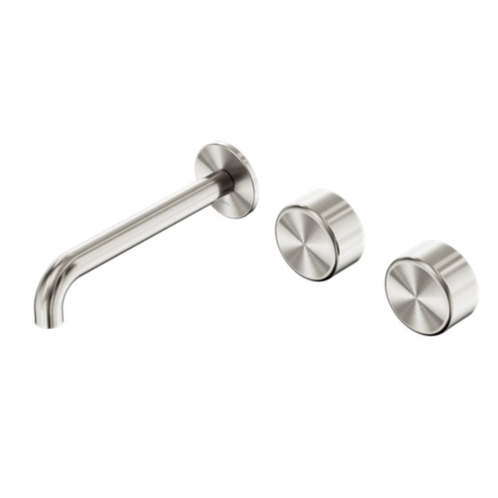 Nero Serenity Wall Basin Set 185mm Offset Spout w/ Metal Handle Brushed Nickel 24D064BN - Tapware 3 Piece