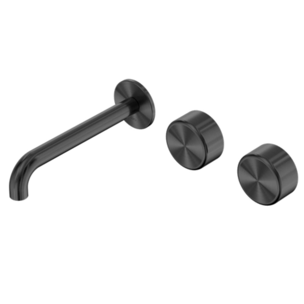 Nero Serenity Wall Basin Set 185mm Offset Spout w/ Metal Handle Gunmetal 24D064GM - Tapware 3 Piece