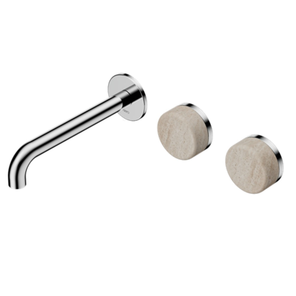 Nero Serenity Wall Basin Set 185mm Offset Spout w/ Rome Travertine Handle Chrome 24D061CH - Tapware 3 Piece