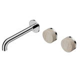 Nero Serenity Wall Basin Set 185mm Offset Spout w/ Rome Travertine Handle Chrome 24D061CH - Tapware 3 Piece