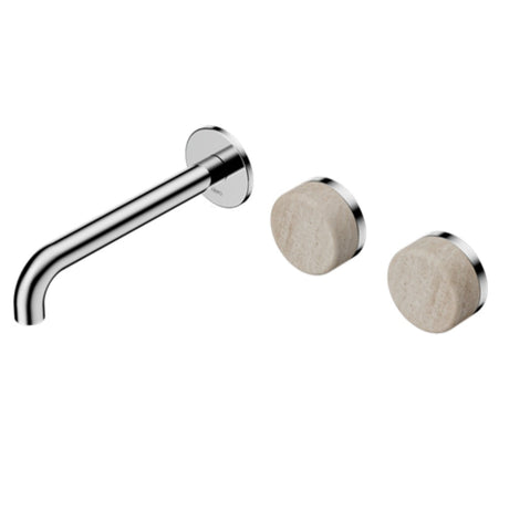 Nero Serenity Wall Basin Set 185mm Offset Spout w/ Rome Travertine Handle Chrome 24D061CH - Tapware 3 Piece
