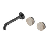 Nero Serenity Wall Basin Set 185mm Offset Spout w/ Rome Travertine Handle Gunmetal 24D061GM - Tapware 3 Piece