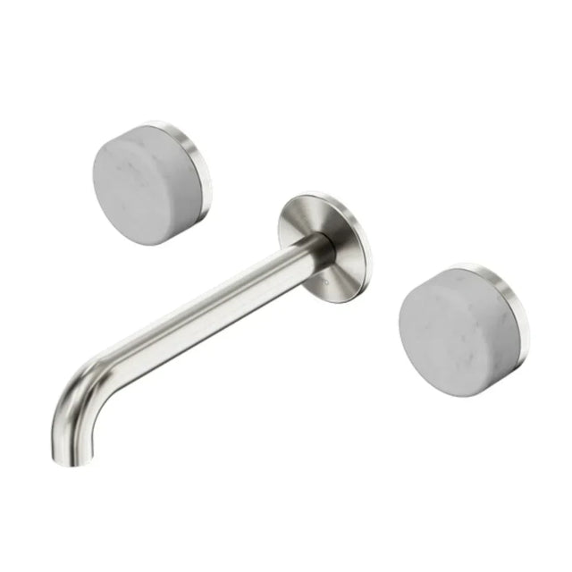 Nero Serenity Wall Basin Set 185mm Spout w/ Carrara Handle Brushed Nickel 24D041BN - Tapware 3 Piece