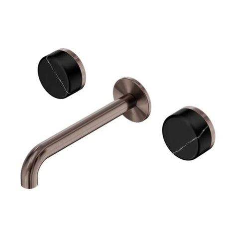Nero Serenity Wall Basin Set 185mm Spout w/ Marquina Black Handle Brushed Bronze 24D122BZ - Tapware 3 Piece