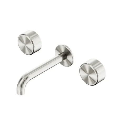 Nero Serenity Wall Basin Set 185mm Spout w/ Metal Handle Brushed Nickel 24D046BN - 3-Piece Tapware
