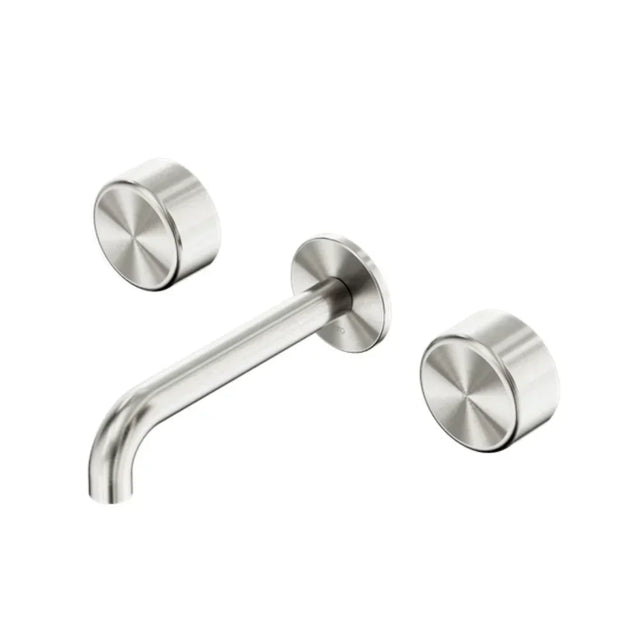 Nero Serenity Wall Basin Set 185mm Spout w/ Metal Handle Brushed Nickel 24D046BN - 3-Piece Tapware