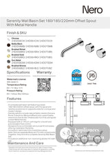 Nero Serenity Wall Basin Set 220mm Offset Spout w/ Metal Handle Brushed Bronze 24D070BZ - Tapware 3 Piece