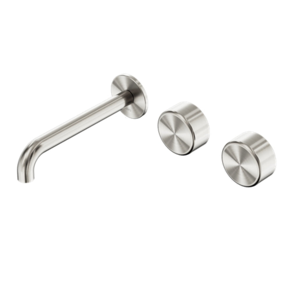 Nero Serenity Wall Basin Set 220mm Offset Spout w/ Metal Handle Brushed Nickel 24D070BN - Tapware 3 Piece