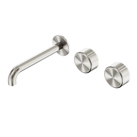 Nero Serenity Wall Basin Set 220mm Offset Spout w/ Metal Handle Brushed Nickel 24D070BN - Tapware 3 Piece