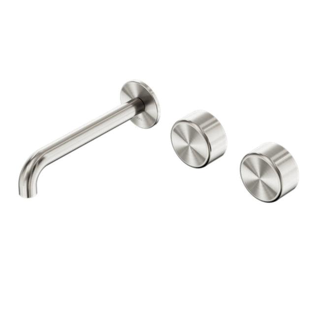 Nero Serenity Wall Basin Set 220mm Offset Spout w/ Metal Handle Brushed Nickel 24D070BN - Tapware 3 Piece
