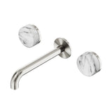 Nero Serenity Wall Basin Set 220mm Spout w/ Arabescato Corchia Handle Brushed Nickel 24D050BN - 3-Piece Tapware