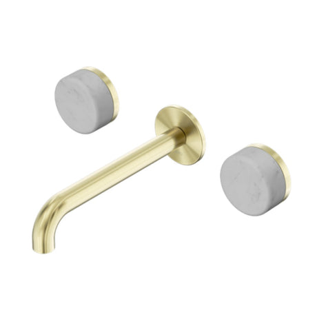 Nero Serenity Wall Basin Set 220mm Spout w/ Carrara Handle Brushed Gold 24D047BG - Tapware 3 Piece