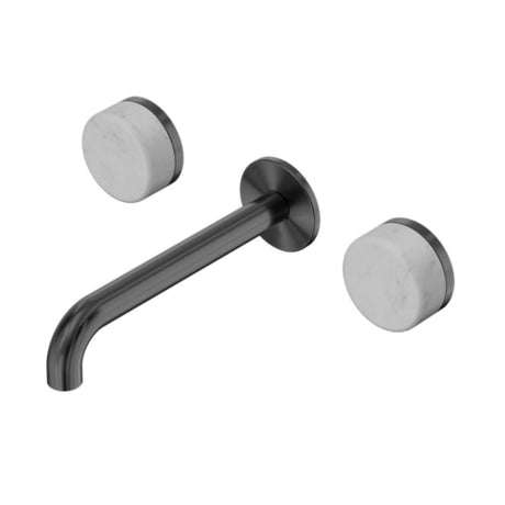 Nero Serenity Wall Basin Set 220mm Spout w/ Carrara Handle Gunmetal 24D047GM - Tapware 3 Piece