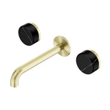 Nero Serenity Wall Basin Set 220mm Spout w/ Marquina Black Handle Brushed Gold 24D123BG - Tapware 3 Piece