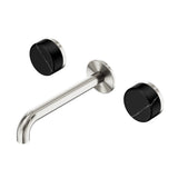 Nero Serenity Wall Basin Set 220mm Spout w/ Marquina Black Handle Brushed Nickel 24D123BN - Tapware 3 Piece