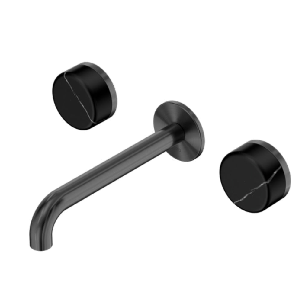 Nero Serenity Wall Basin Set 220mm Spout w/ Marquina Black Handle Gunmetal 24D123GM - Tapware 3 Piece