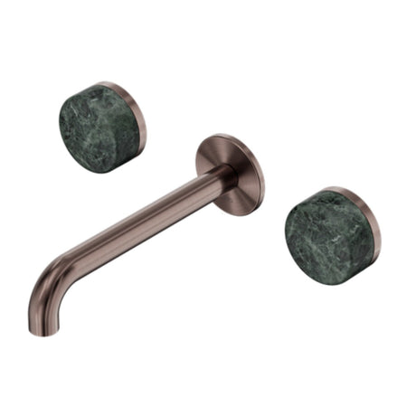 Nero Serenity Wall Basin Set 220mm Spout w/ Verde Alpi Handle Brushed Bronze 24D048BZ - Tapware 3 Piece