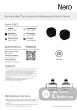 Nero Serenity Wall Top Assembly w/ Marquina Black Handle Brushed Nickel 24D116BN - Bathroom Wall Mixers