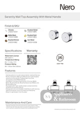 Nero Serenity Wall Top Assembly w/ Metal Handle Brushed Nickel 24D010BN - Bathroom Wall Mixers