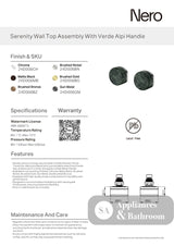 Nero Serenity Wall Top Assembly w/ Verde Alpi Handle Brushed Bronze 24D006BZ - Bathroom Wall Mixers