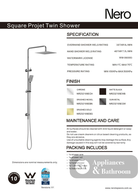 Nero Square Project Twin Shower Gun Metal NR232105EGM - Twin Showers