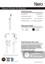 Nero Square Shower On Bracket Chrome NR309CH - Hand Showers