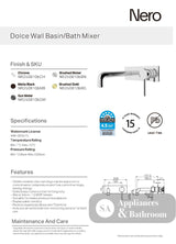 Nero Wall Basin/Bath Mixer (Separate Plates) 185mm Spout Brushed Gold NR250810CBG - Wall Mixers & Spouts