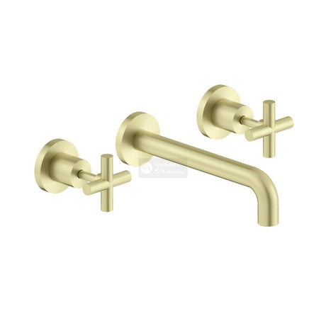 Nero X Plus Wall Basin Set Fixed Spout - Brushed Gold 215mm Spout Tapware 3 Piece