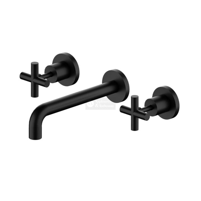 Nero X Plus Wall Basin Set Fixed Spout - Matte Black 215mm Spout Tapware 3 Piece