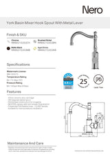 Nero York Tall Basin Mixer Hook Spout With Metal Lever, Brushed Nickel NR69210202BN