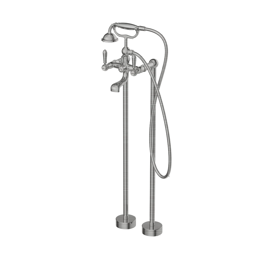 Nero York Freestanding Bath Mixer & Hand Shower with Metal Lever Brushed Nickel NR692103A02BN - Hand Showers