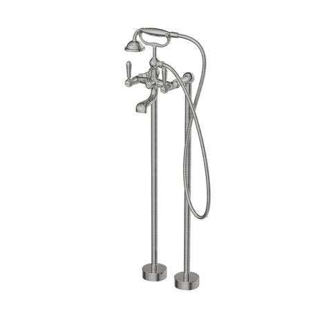 Nero York Freestanding Bath Mixer & Hand Shower with Metal Lever Brushed Nickel NR692103A02BN - Hand Showers