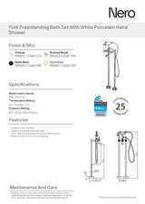 Nero York Freestanding Bath Mixer & Hand Shower with White Porcelain Lever Brushed Nickel NR692103A01BN