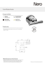 Nero York Robe Hook Chrome NR6982CH