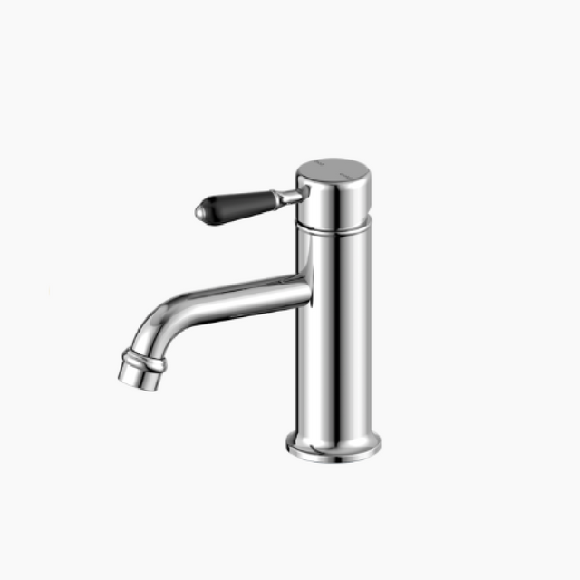 Nero York Straight Basin Mixer w/Black Porcelain Lever Chrome NR692101B03CH - Basin Mixers
