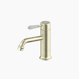 Nero York Straight Basin Mixer w/White Porcelain Lever Aged Brass NR692101B01AB - Basin Mixers