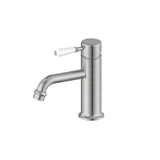 Nero York Straight Basin Mixer w/ White Porcelain Lever Brushed Nickel NR692101B01BN - Basin Mixers
