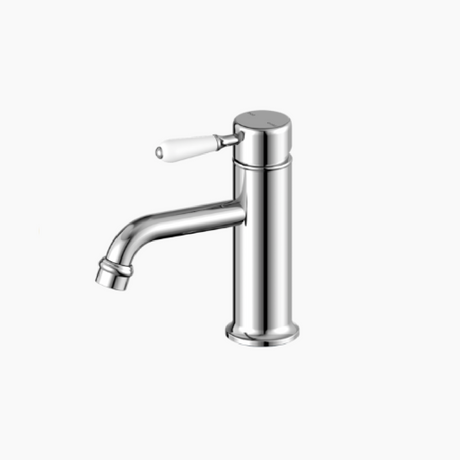 Nero York Straight Basin Mixer w/White Porcelain Lever Chrome NR692101B01CH - Basin Mixers