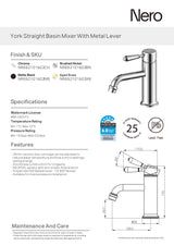 Nero York Straight Basin Mixer w/Metal Lever Matte Black NR692101B02MB