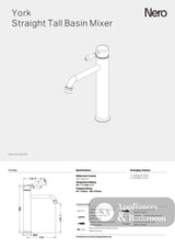 Nero York Straight Tall Basin Mixer Black Porcelain Lever Chrome NR692101A03CH - Basin Mixers