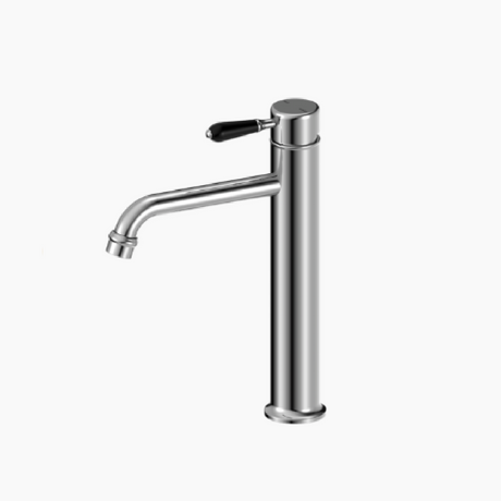 Nero York Straight Tall Basin Mixer Black Porcelain Lever Chrome NR692101A03CH - Basin Mixers