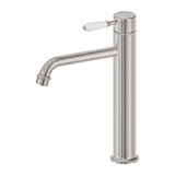 Nero York Straight Tall Basin Mixer White Porcelain Lever Brushed Nickel NR692101A01BN - Basin Mixers