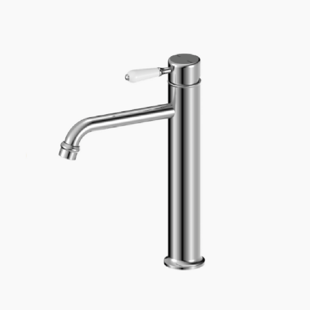 Nero York Straight Tall Basin Mixer White Porcelain Lever Chrome NR692101A01CH - Basin Mixers