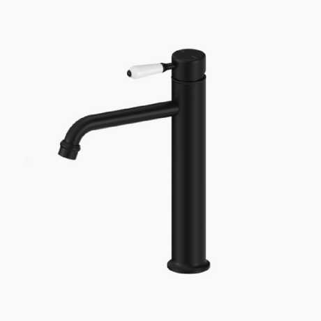 Nero York Straight Tall Basin Mixer White Porcelain Lever Matte Black NR692101A01MB - Basin Mixers