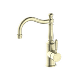 Nero York Tall Basin Mixer Hook Spout With Metal Lever Aged Brass NR69210202AB - Basin Mixers