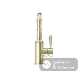Nero York Tall Basin Mixer Hook Spout With Metal Lever Aged Brass NR69210202AB - Basin Mixers