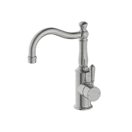 Nero York Tall Basin Mixer Hook Spout With Metal Lever Brushed Nickel NR69210202BN - Basin Mixers