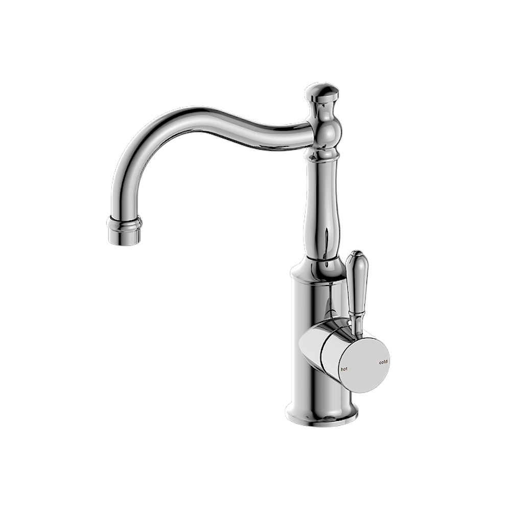 Nero York Tall Basin Mixer Hook Spout With Metal Lever Chrome NR69210202CH - Basin Mixers