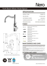 Nero York Tall Basin Mixer Hook Spout With Metal Lever Matte Black NR69210202MB - Basin Mixers