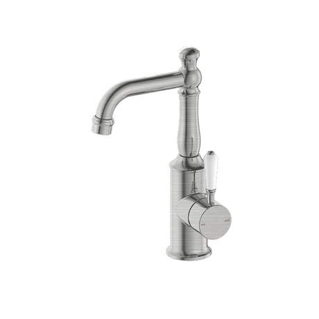 Nero York Tall Basin Mixer With White Porcelain Lever Brushed Nickel NR69210101BN - Basin Mixers